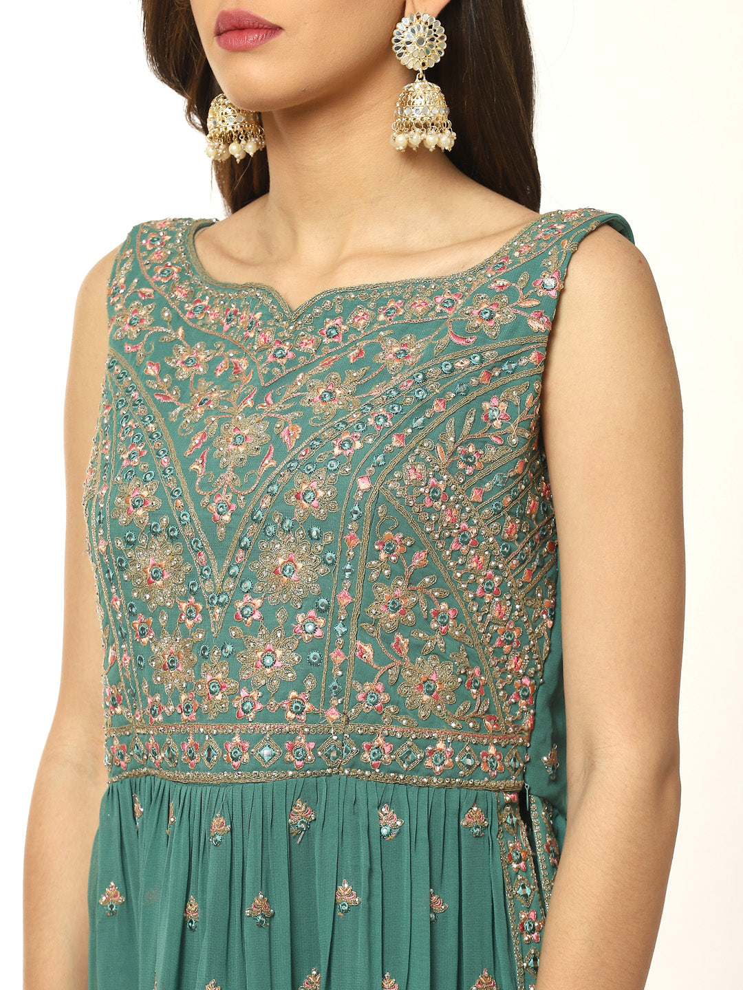 Embroidered Art Georgette Kurti With Sharara And Net Dupatta