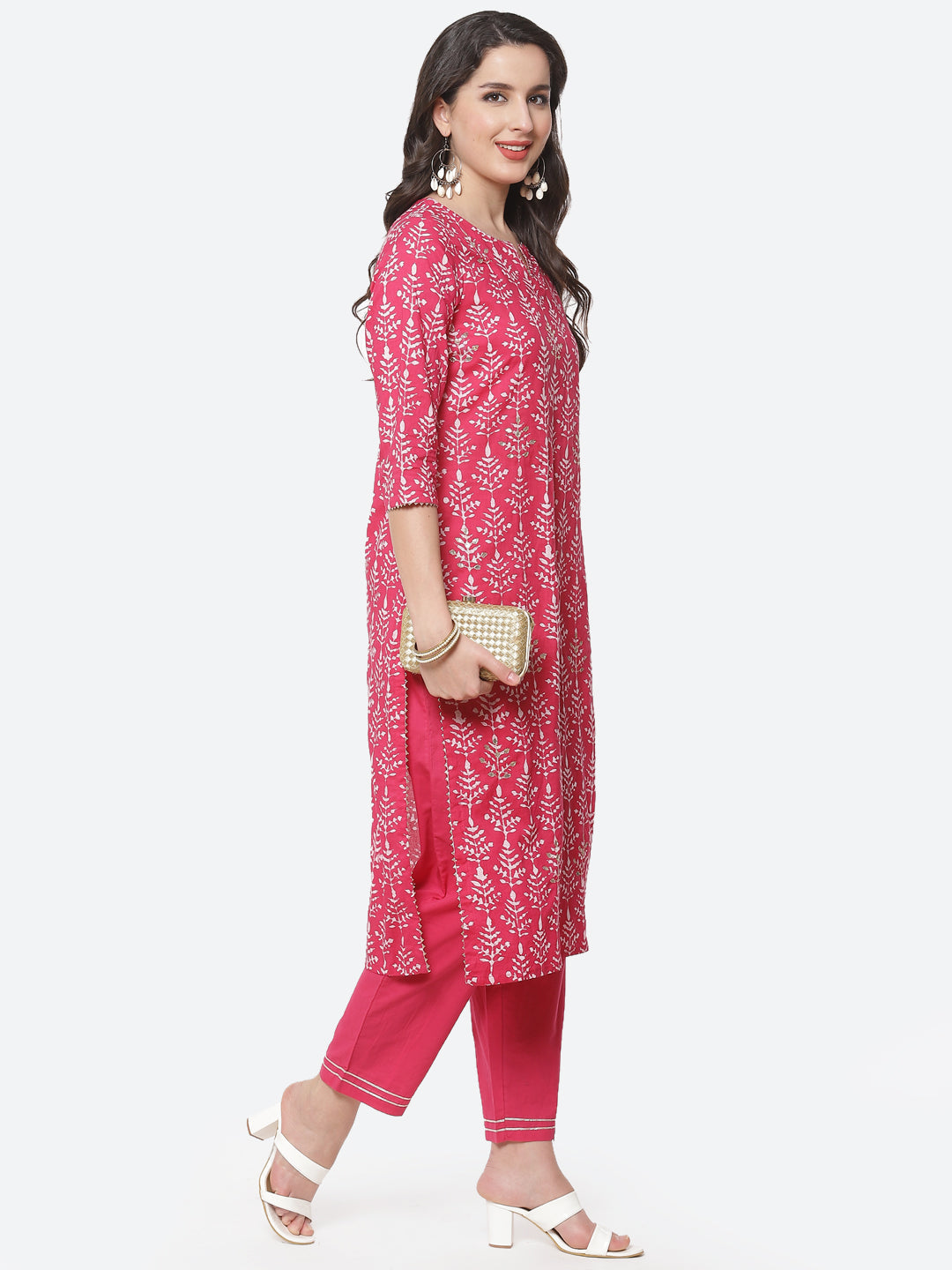 Printed Gota Work Cotton Kurti With Pant
