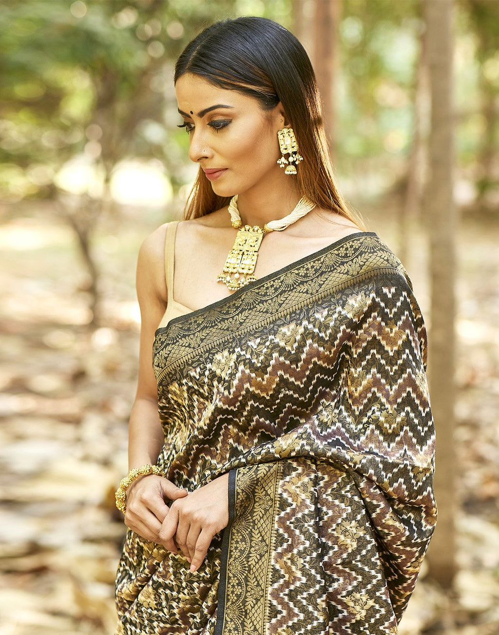 MBZ Meena Bazaar-Printed Art HAndloom Saree