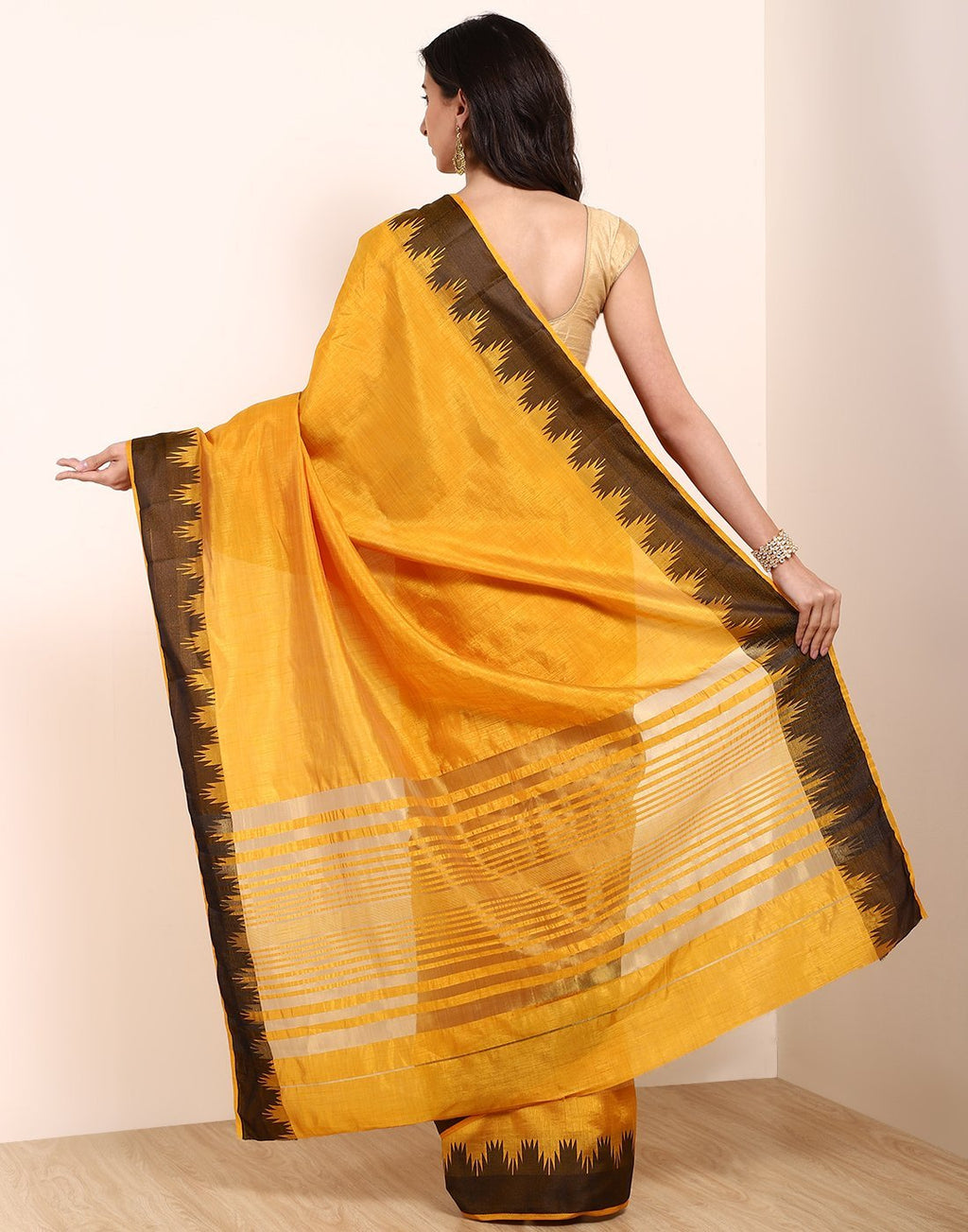 MBZ Meena Bazaar-Mustard Art Handloom Saree