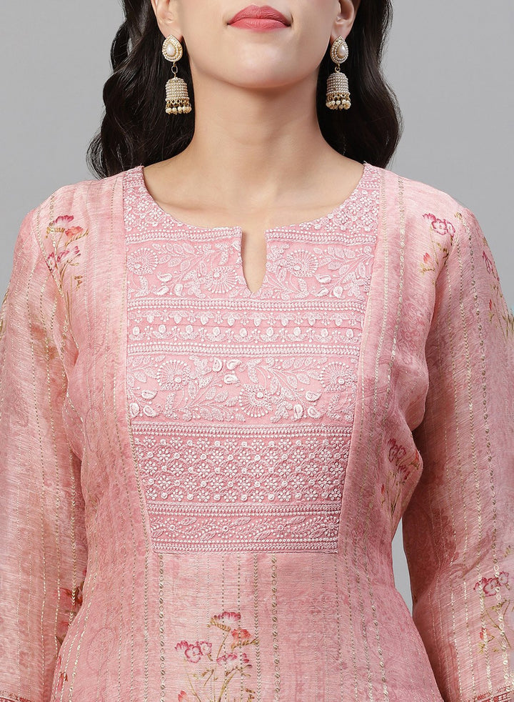 Printed Chanderi Kurti With Pant