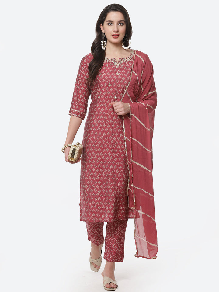 Cotton Muslin Printed Kurti With Pant And Dupatta