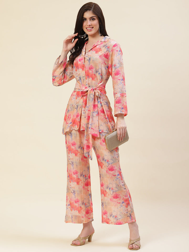 Muslin Short Kurti &amp; Flared Pants Co-ord Set