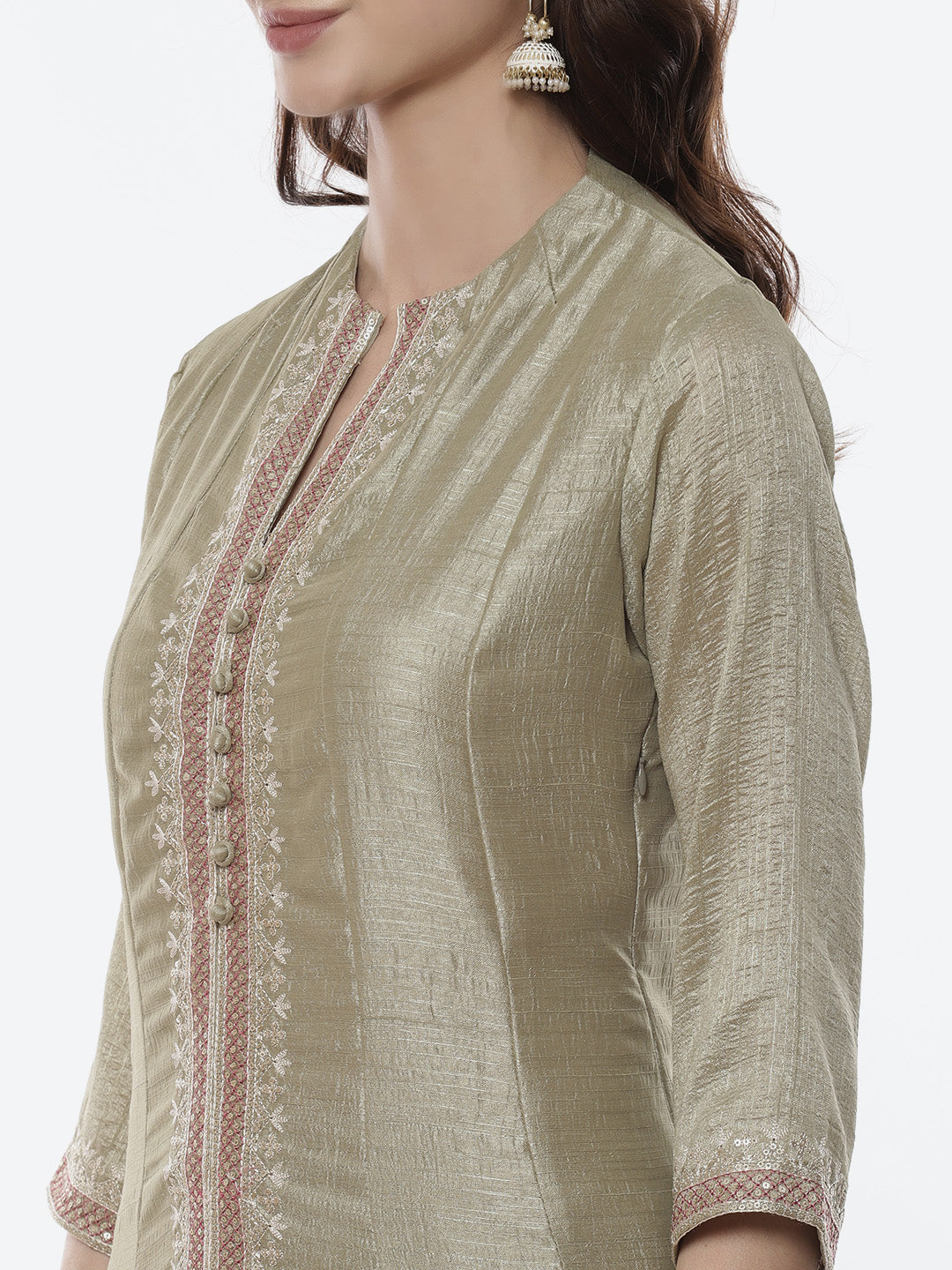Embroidered Zari Dupion Stitched Salwar Kameez With Embroidered Chanderi Dupatta