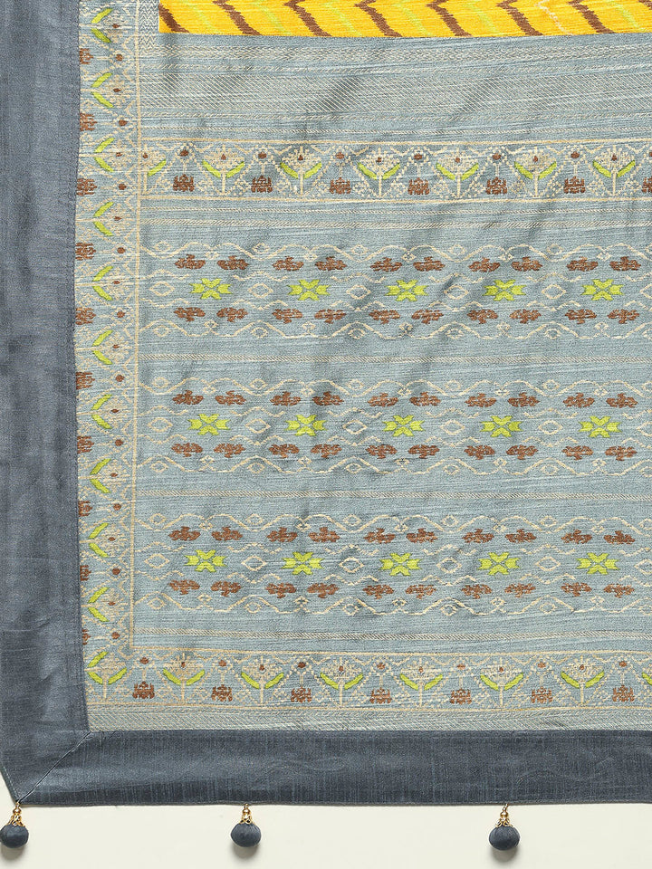 Digital Printed Art Silk Mustard Saree