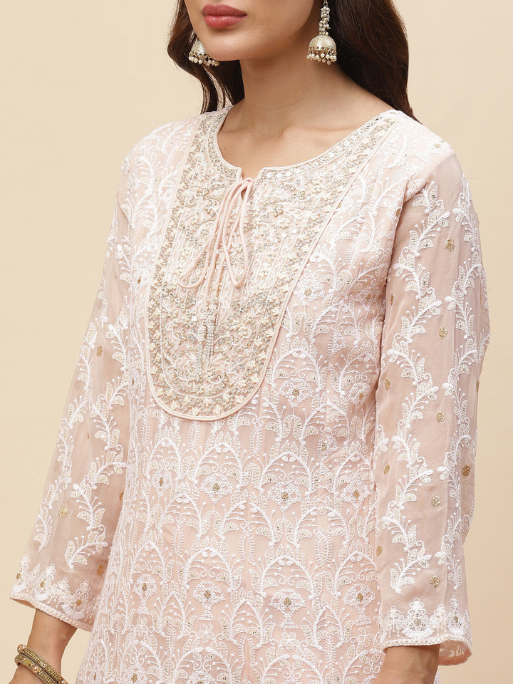 Resham Jaal Georgette Kurta With Pants &amp; Dupatta