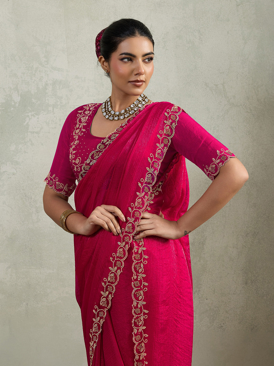 Embroidered Satin Saree