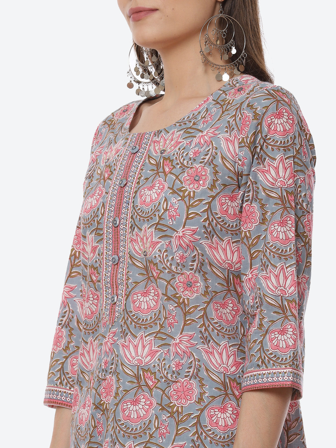 Floral Printed Cotton Kurta With Pant & Cotton Dupatta