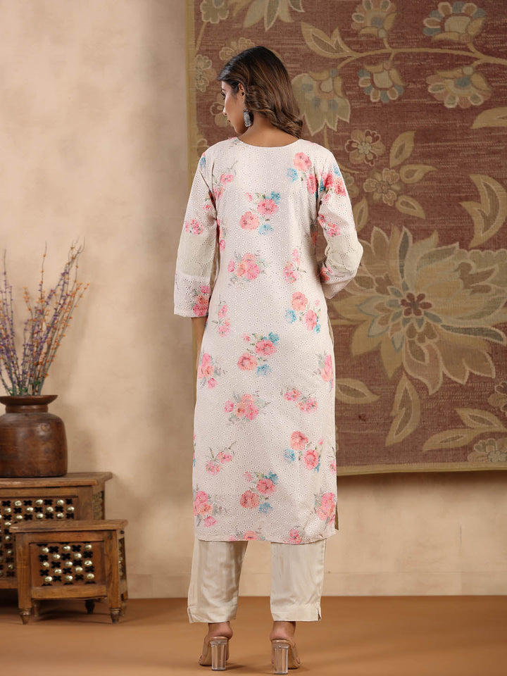 Printed Cotton Kurta With Pants &amp; Dupatta