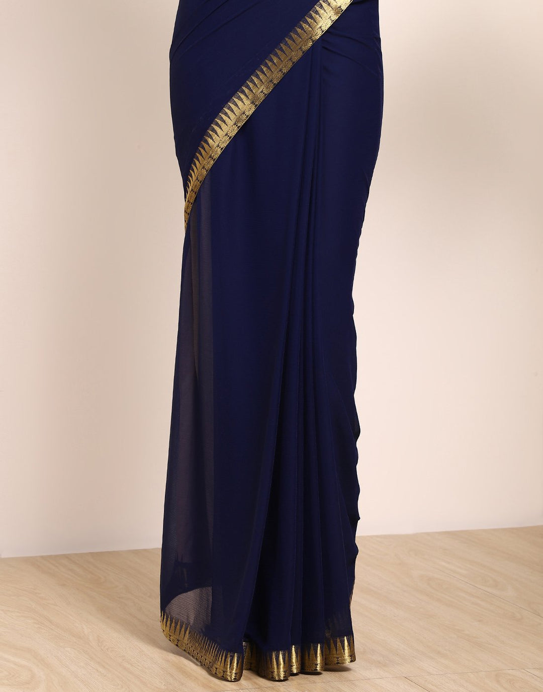 MBZ Meena Bazaar-Navy Blue Art Chiffon Saree