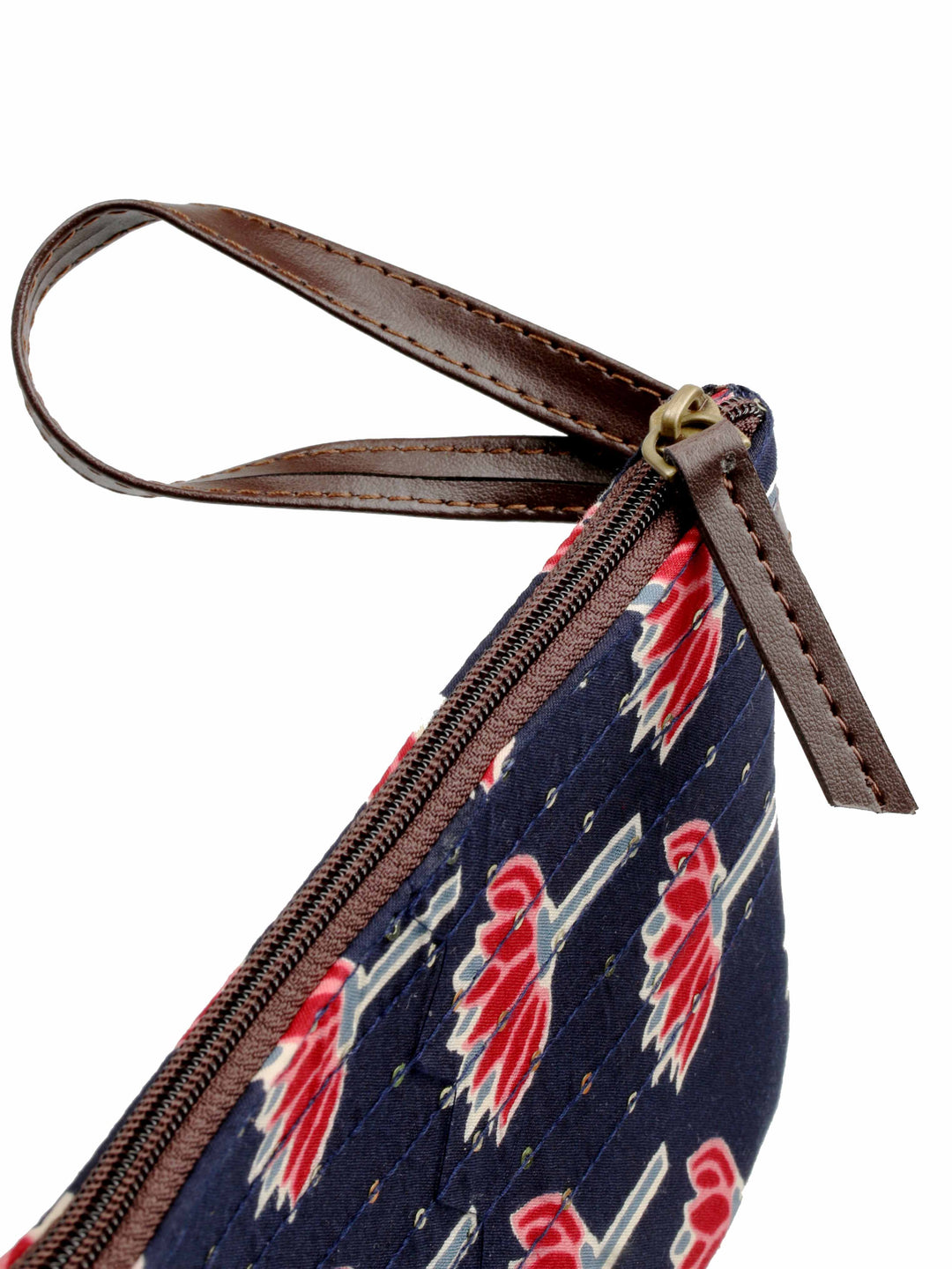 Navy Blue Printed Cotton Handbag With Pouch