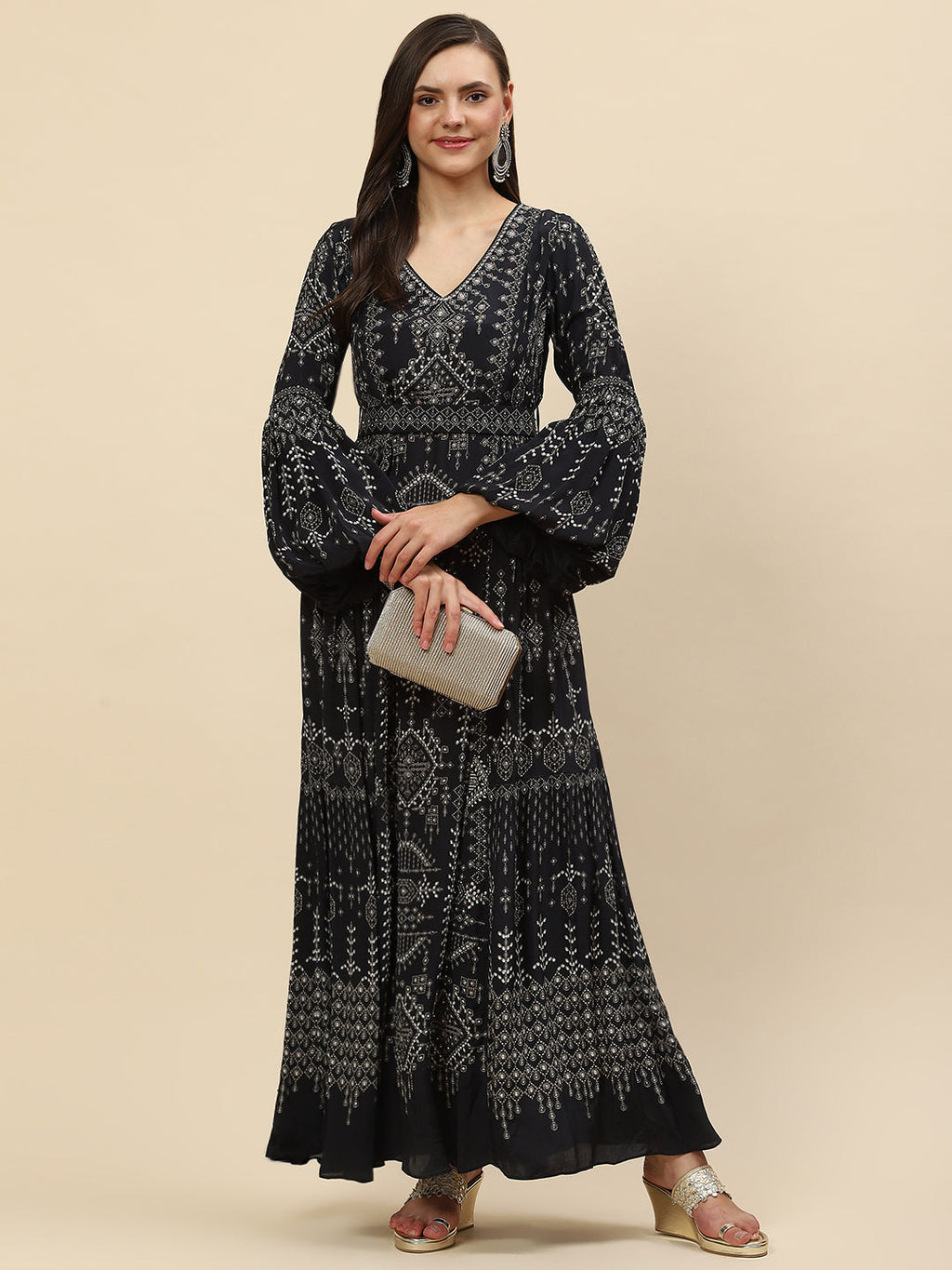 Digital Printed Crepe Gown Dress