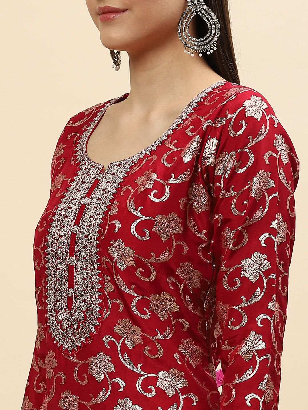 Zari Jaal Handloom Kurta With Palazzo &amp; Dupatta