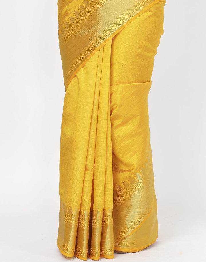 MBZ Meena Bazaar-Mustard Art Handloom Saree