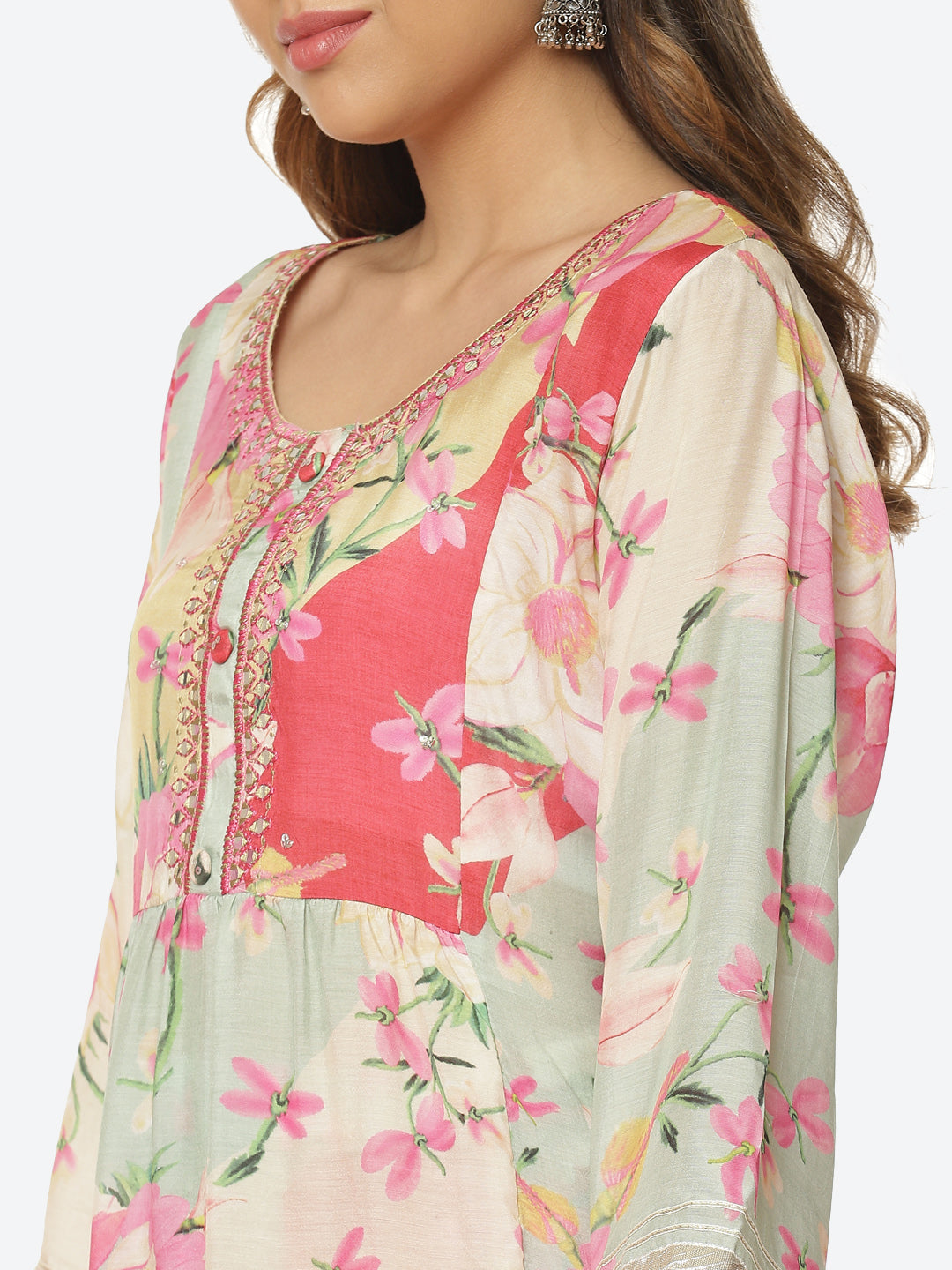 Floral Printed Muslin Kurta With Pant &amp; Dupatta