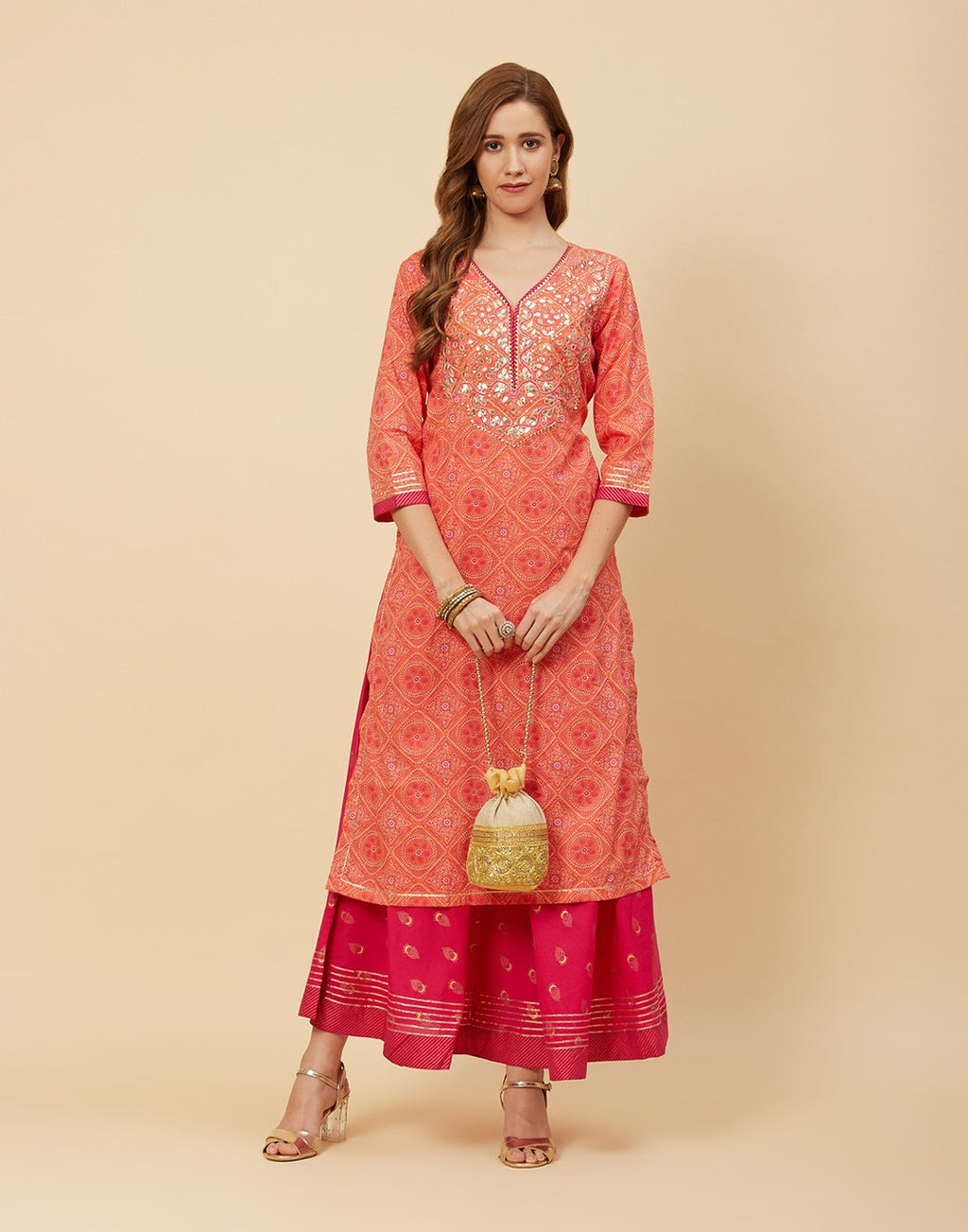 Embroidered Cotton Kurti With Palazzo