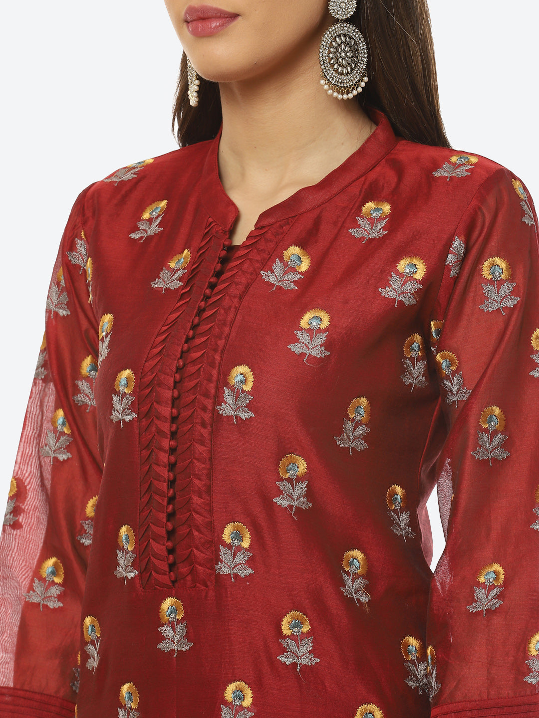 Resham Booti Cotton Kurta With Pant &amp; Dupatta