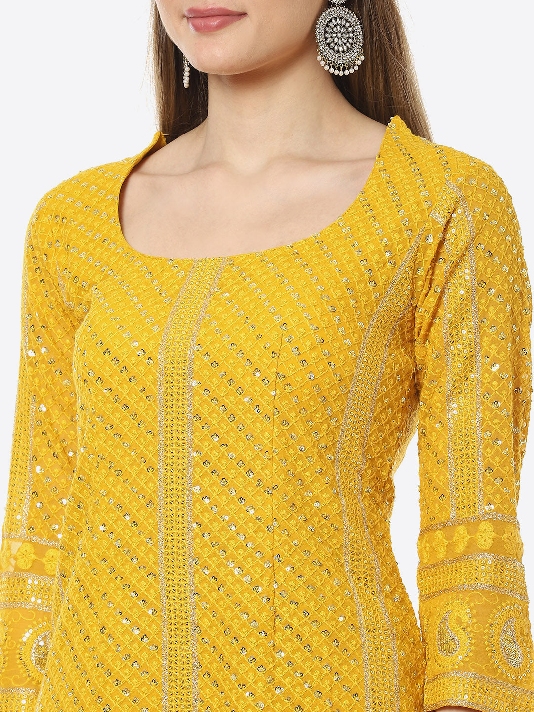 Sequin Georgette Kurti With Sharara &amp; Net Dupatta
