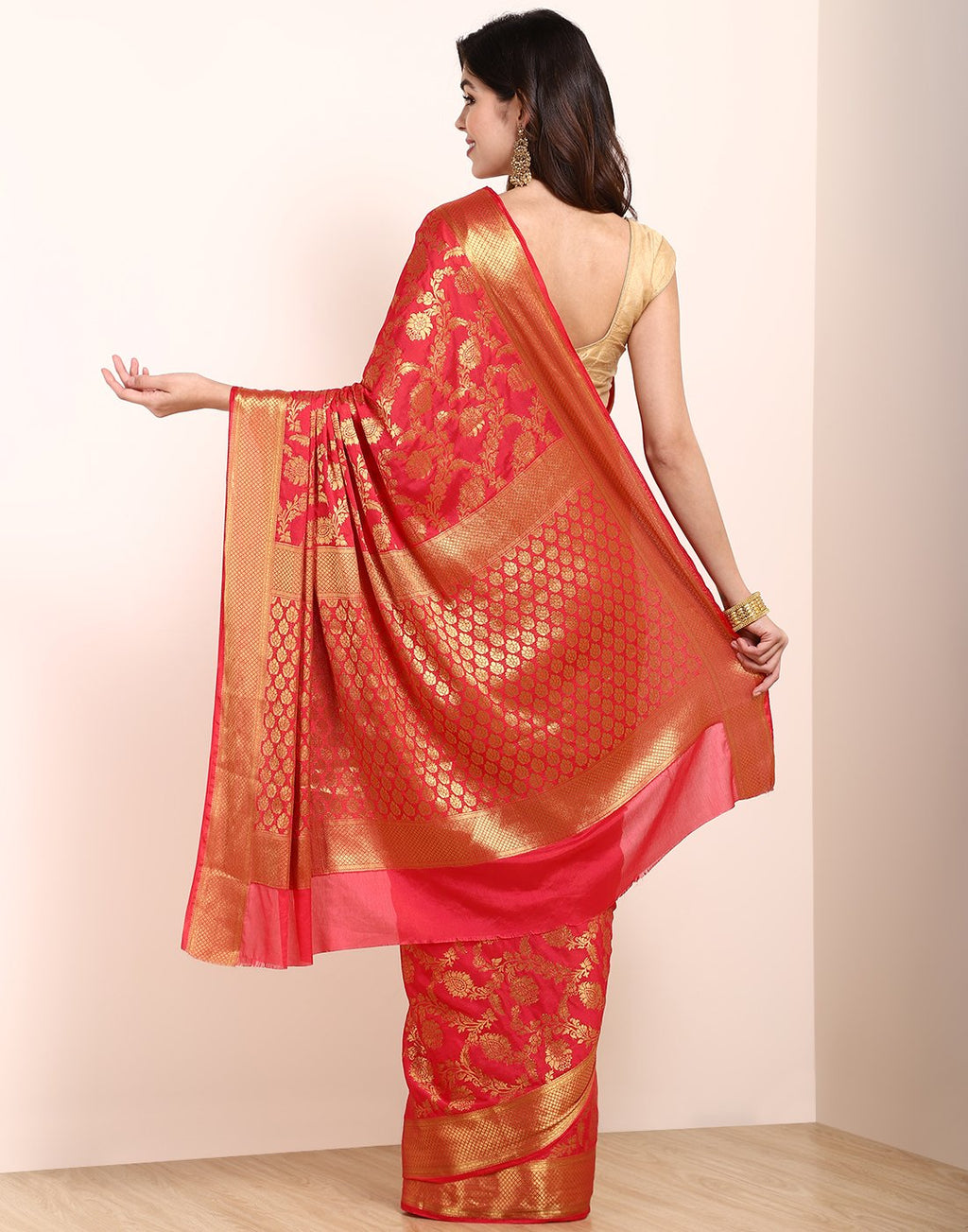 Hot Pink Art Crepe Saree