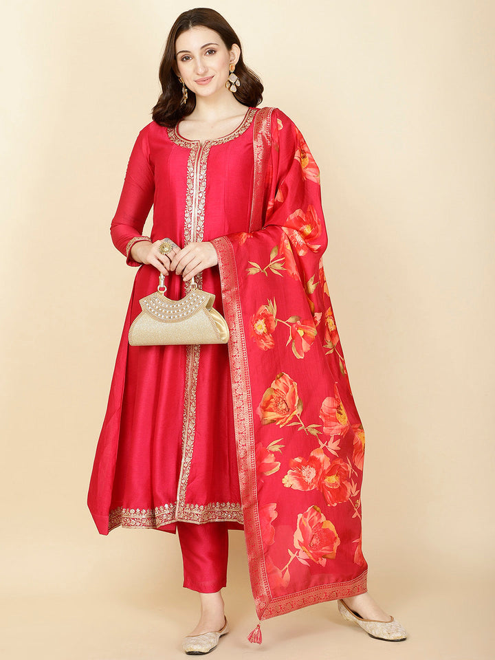 Neck Embroidery Handloom Kurta With Pants &amp; Dupatta