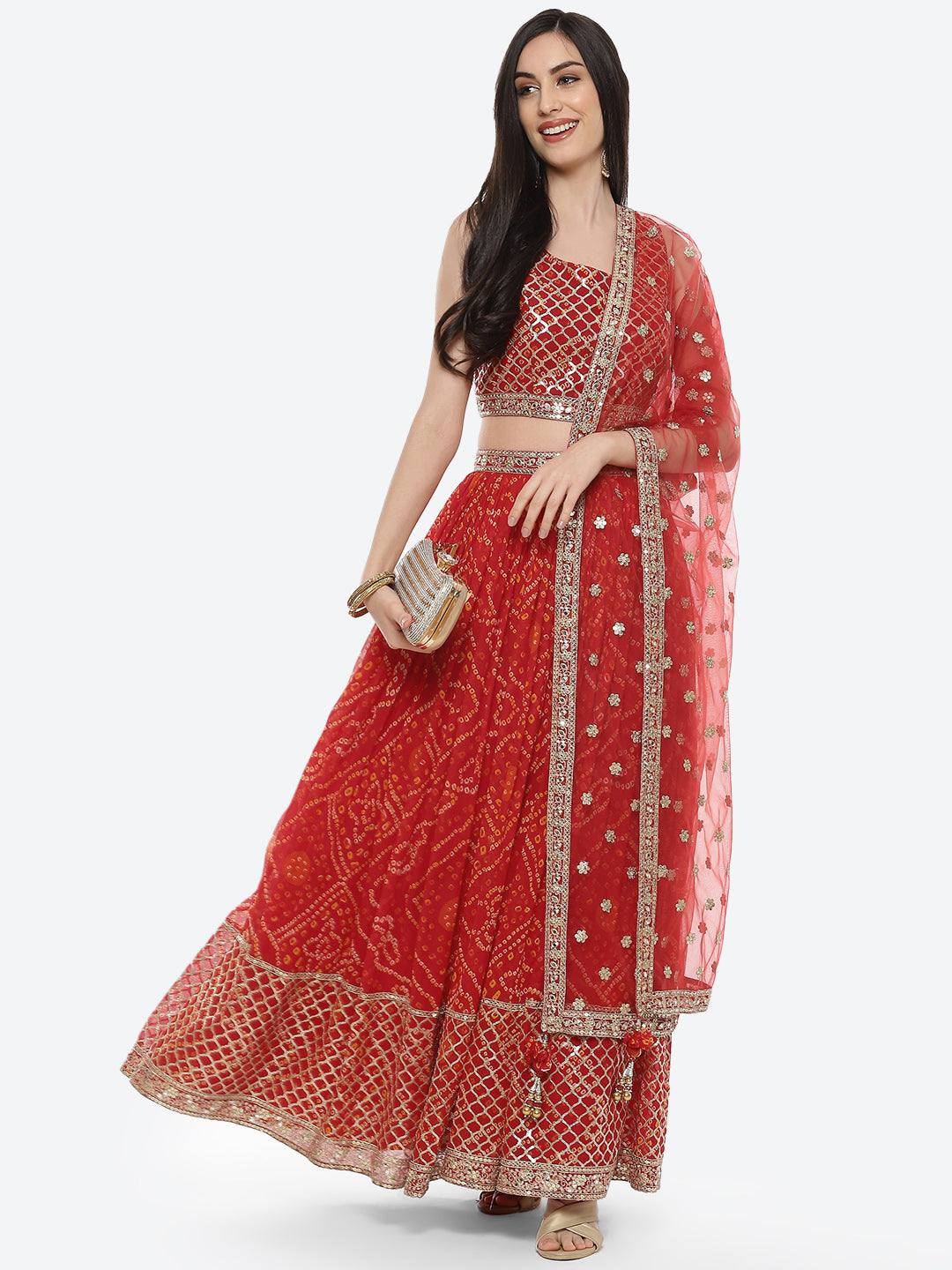 Bandhej Printed Georgette Lehenga With Choli and Net Dupatta