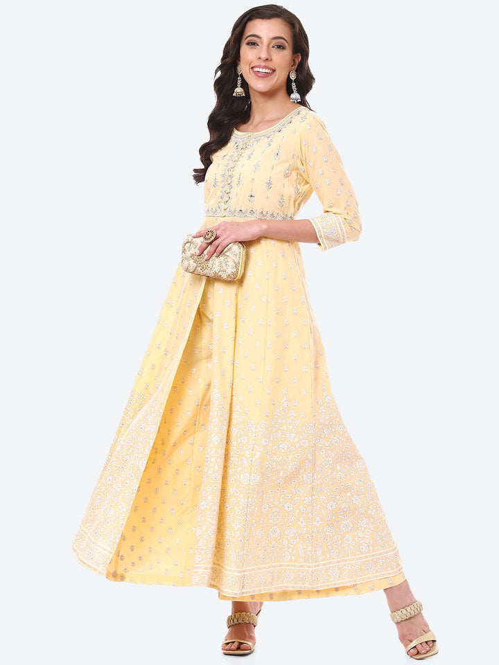 Resham Work Floral Cotton Anarkali With Palazzo