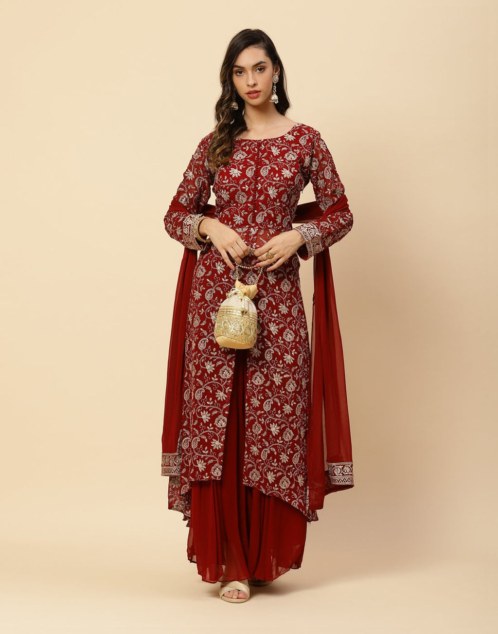 Embroidered Georgette Salwar Kameez Stitched Suit With Net Dupatta