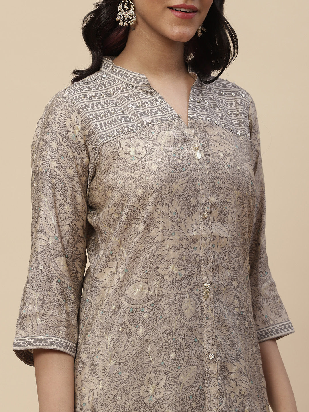 Sequin Crepe Kurta With Pants