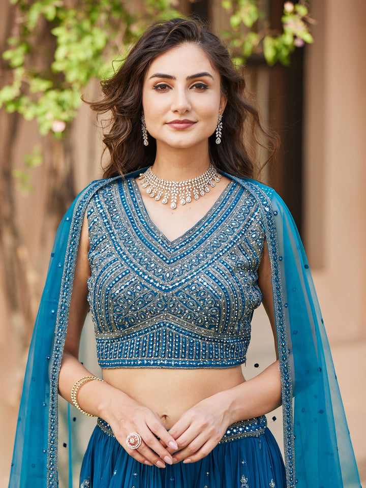 Resham Mirror Georgette Lehenga With Choli and Net Booti Dupatta