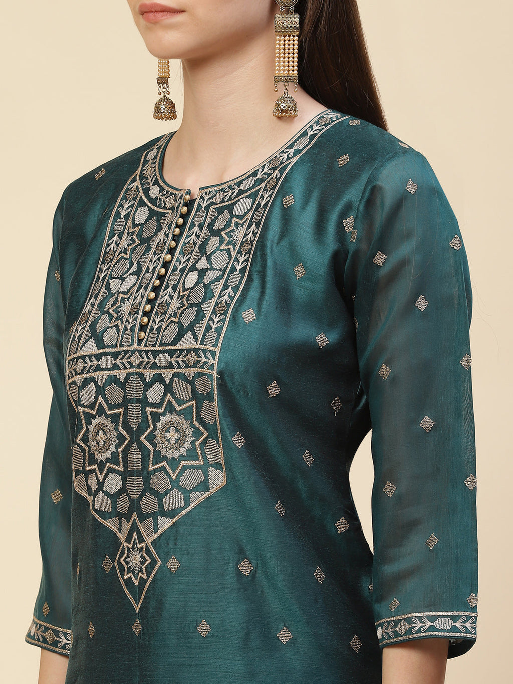 Booti Embroidered Cotton Kurta With Pants & Dupatta