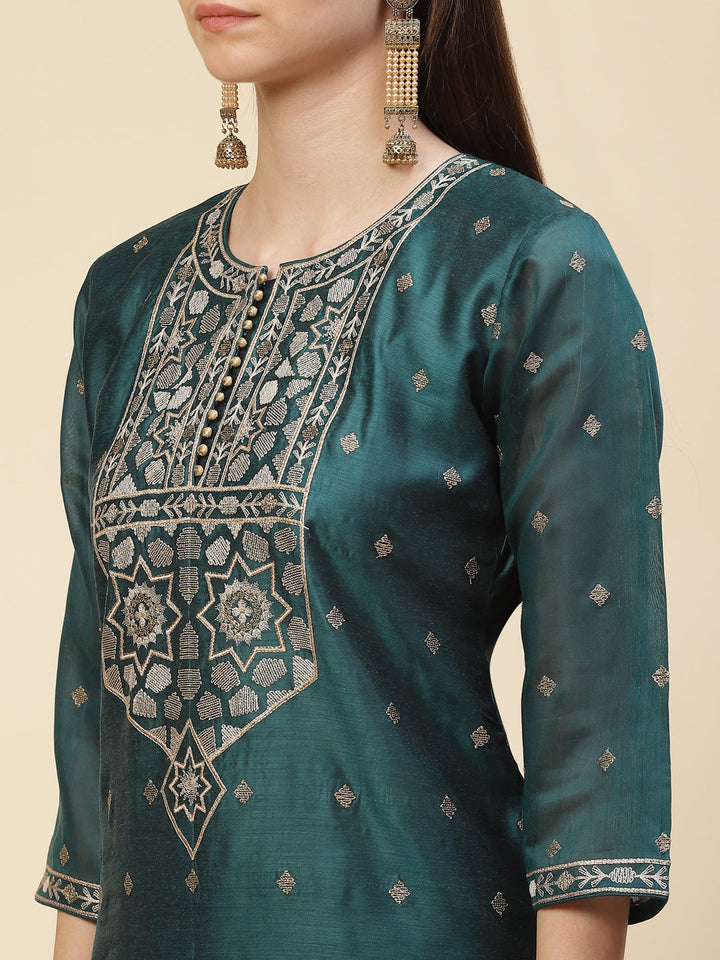 Booti Embroidered Cotton Kurta With Pants &amp; Dupatta