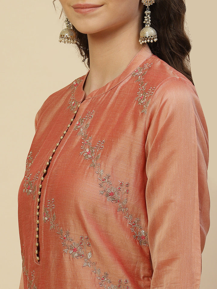 Zari Booti Cotton Kurta With Pants &amp; Dupatta