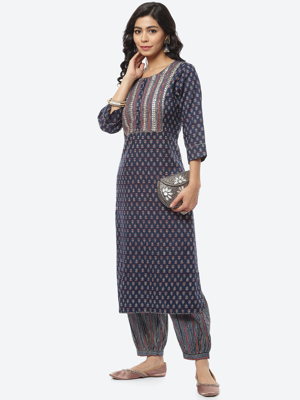 Printed Gota Work Cotton Kurti With Pant