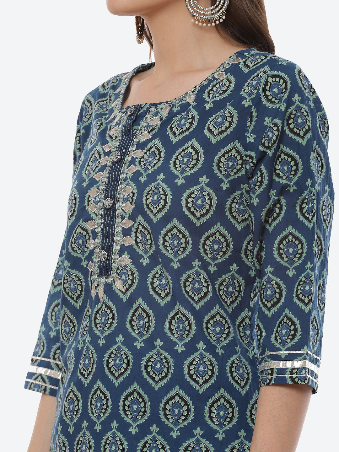 Printed Cotton Kurta With Garara &amp; Chiffon Dupatta