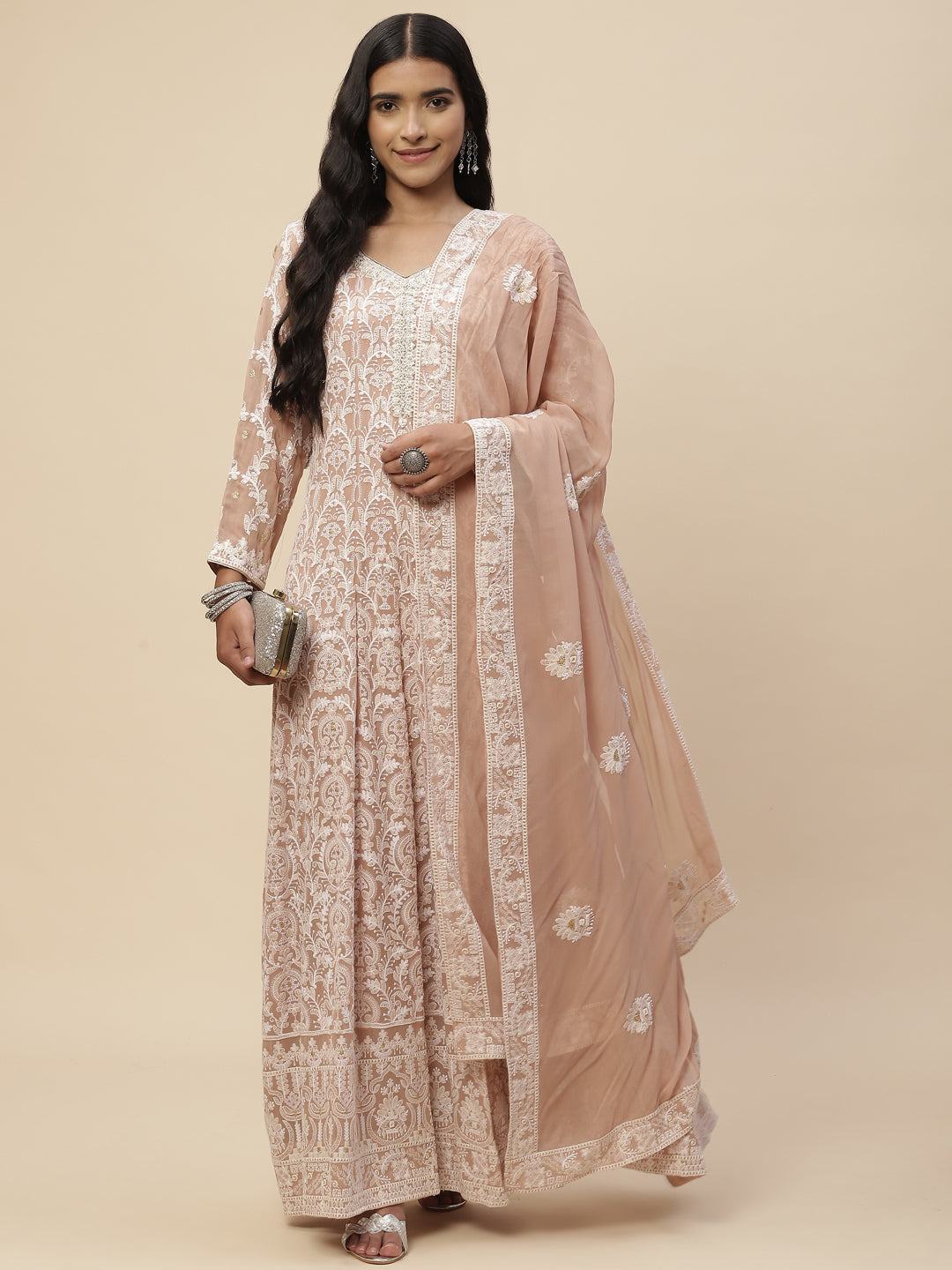 Chikankari Sequin Georgette Anarkali Kurta With Dupatta