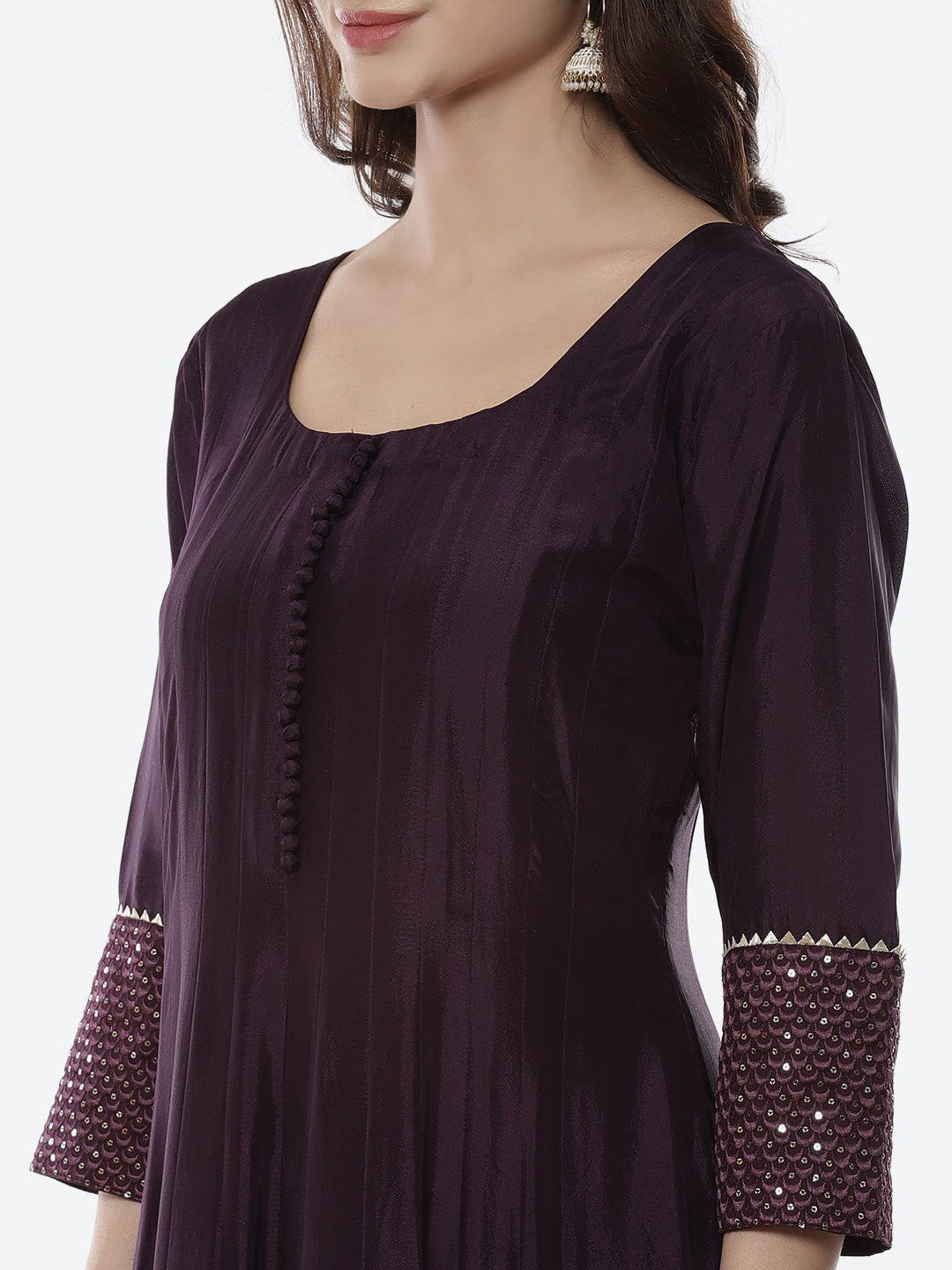 Embroidered Handloom Dupion Anarkali Stitched Salwar Kameez With Sequence Chiffon Dupatta