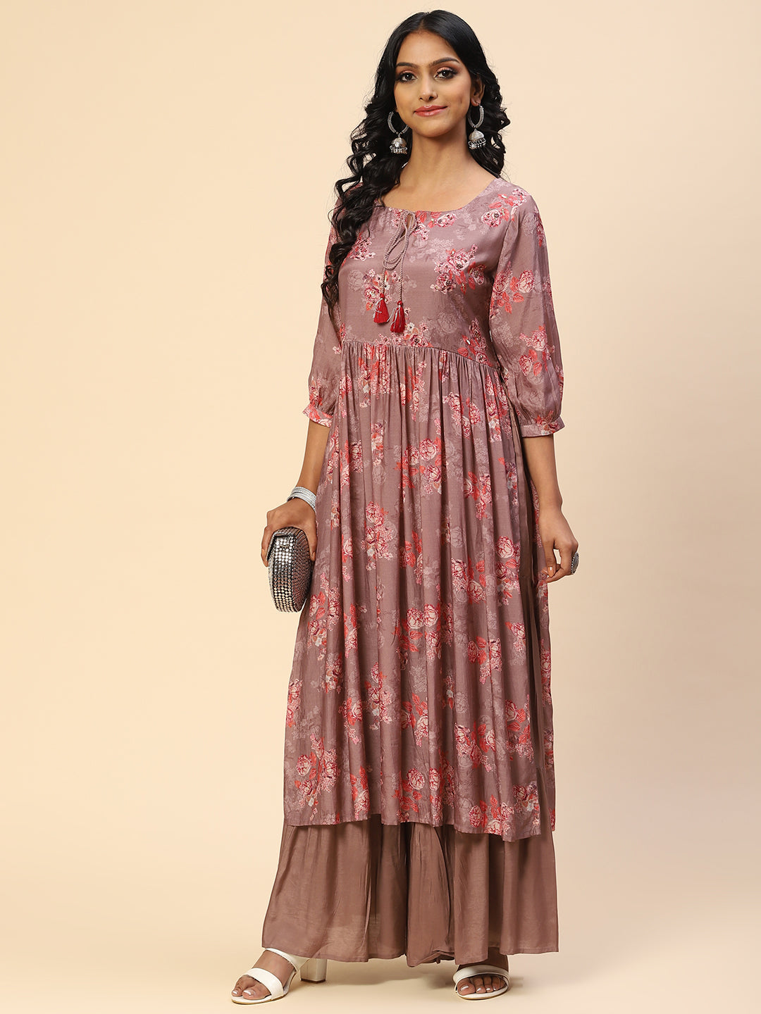 Floral Printed Muslin Kurta With Sharara