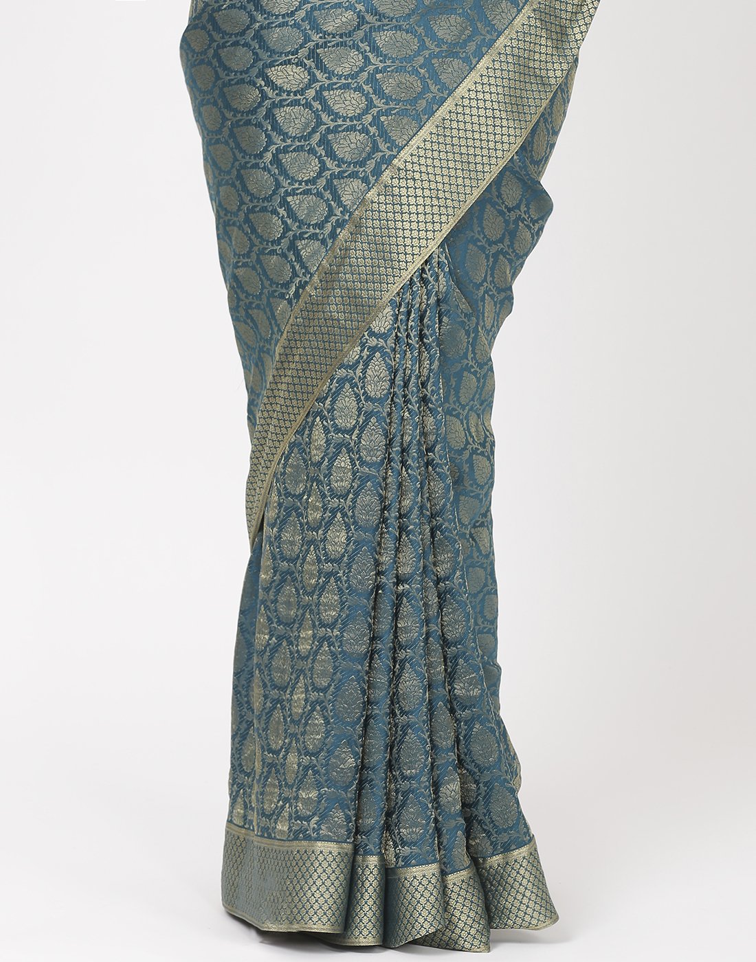 MBZ Meena Bazaar-Peacock Blue Crepe Saree