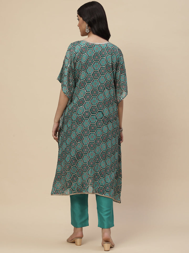 Sequin Embroidered Georgette Kurta With Pants