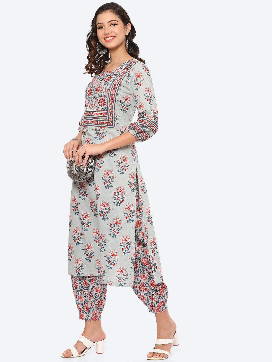 Floral Printed Cotton Kurta With Agfani Pant