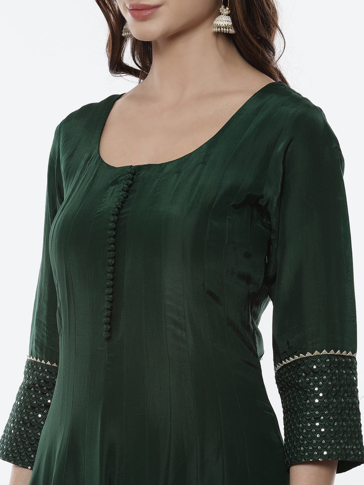 Embroidered Handloom Dupion Anarkali Stitched Salwar Kameez With Sequence Chiffon Dupatta