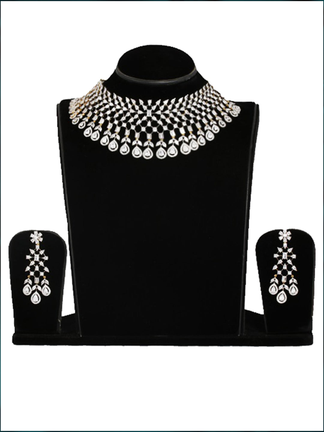 Gold White Stone Necklace With Earrings