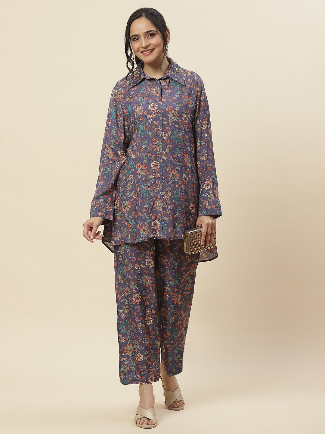 Floral Printed Muslin Kurti With Pants