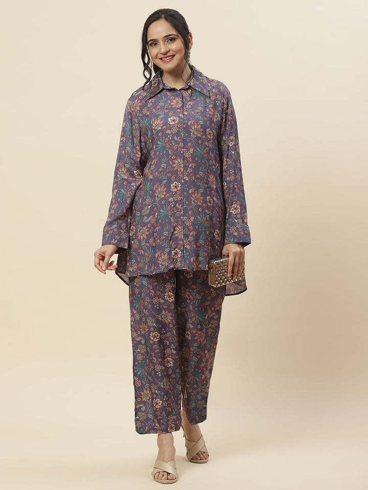 Floral Printed Muslin Kurti With Pants
