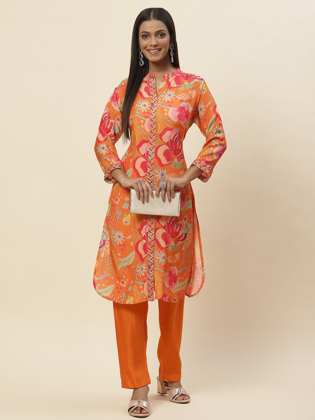 Floral Printed Muslin Kurta With Pants