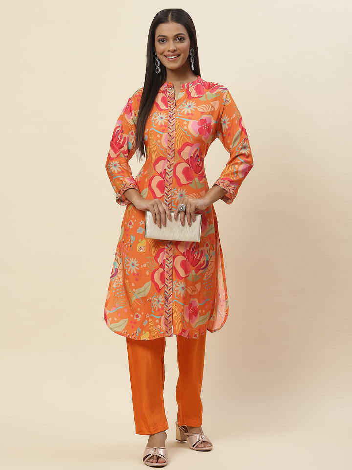Floral Printed Muslin Kurta With Pants