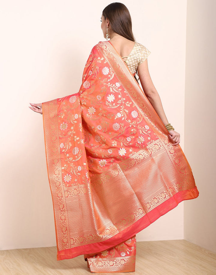 MBZ Meena Bazaar-Orange Banarasi Art Handloom Saree