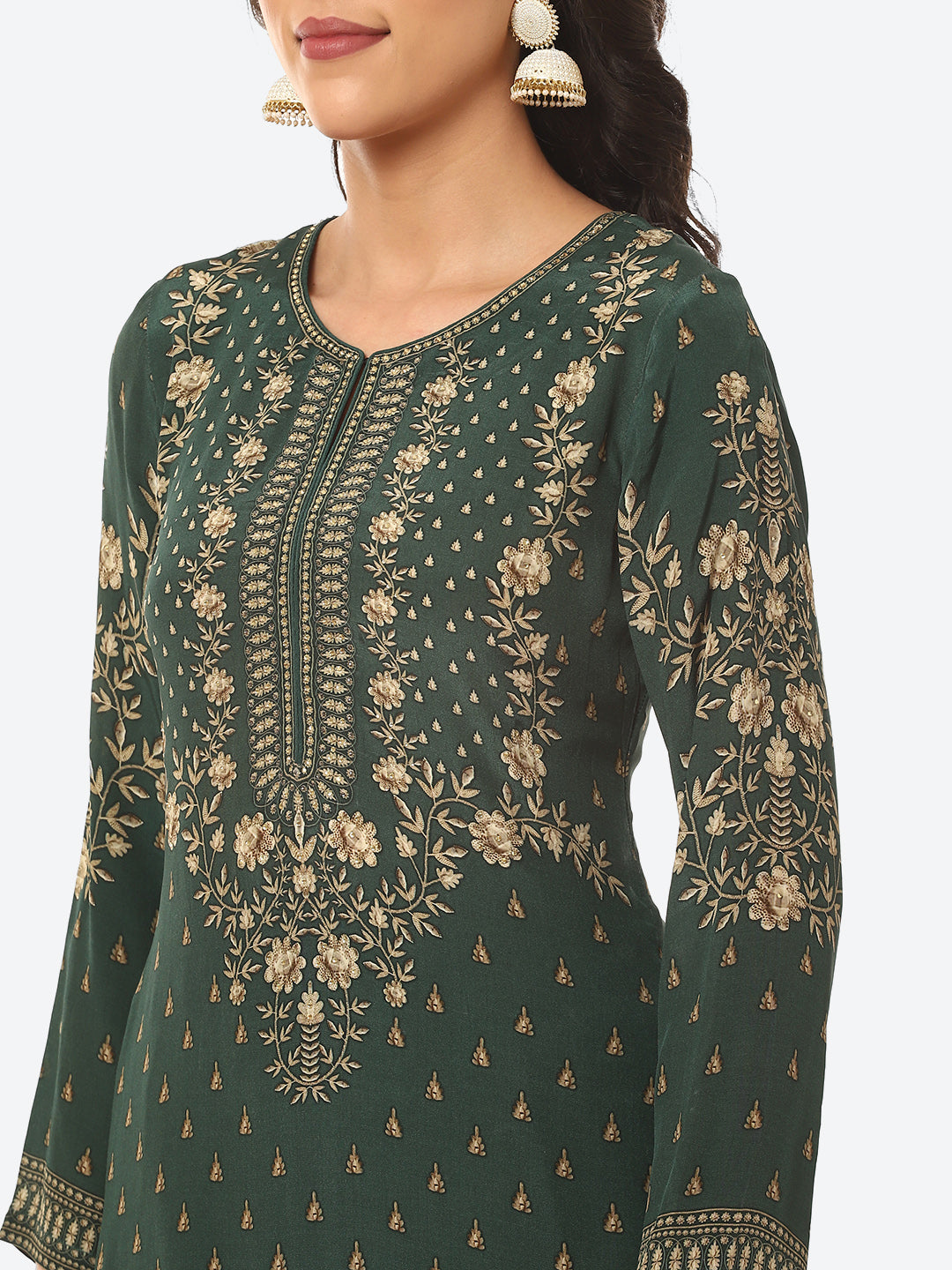 Floral Digital Printed Crepe Kurta With Palazzo &amp; Georgette Dupatta