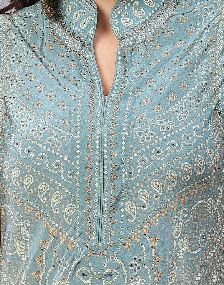 Aqua Crepe Digital Printed Dress