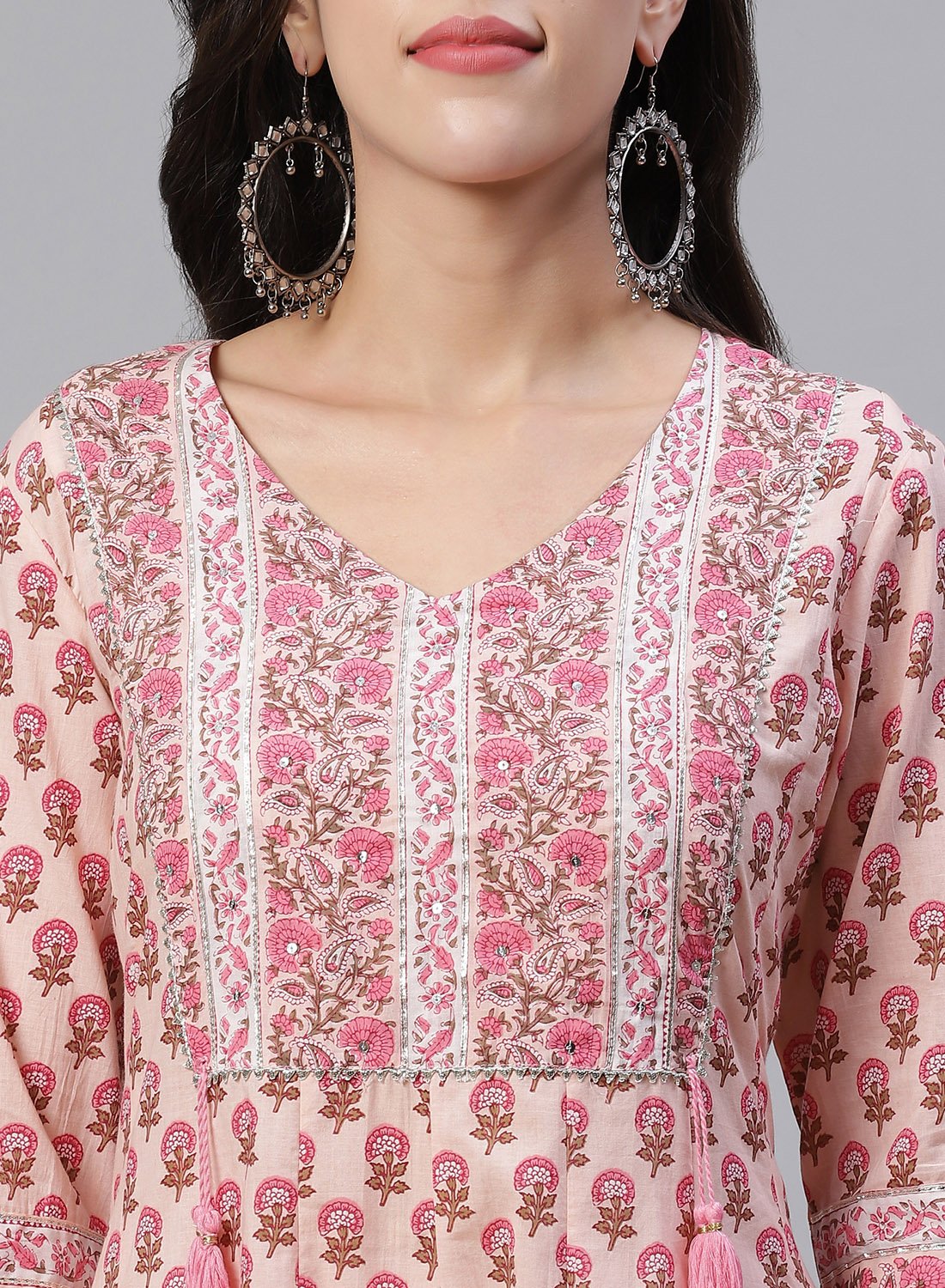 Printed Cotton Anarkali Kurti With Yoke Detail